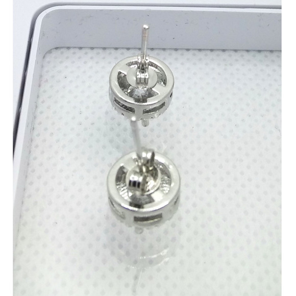 Moissanite Halo Earrings Round Stud 2CT VVS1 Sterling Silver 18K White Gold NEW - Picture 3 of 12